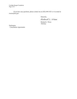 Coolidge Reagan Foundation 
Page 2 of 2 
 
If you have any questions, please contact me at (202) 694-1021 or via email at 
rw