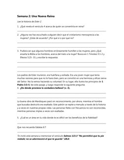 Semana 2: Una Nueva Reina
Lee la historia de Ester 2.
1. ¿Qué revela el versículo 4 acerca de quién se convertiría en reina?