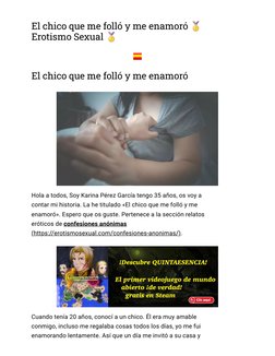 El chico que me folló y me enamoró 🥇
Erotismo Sexual 🥇
El chico que me folló y me enamoró
Hola a todos, Soy Karina Pérez Ga