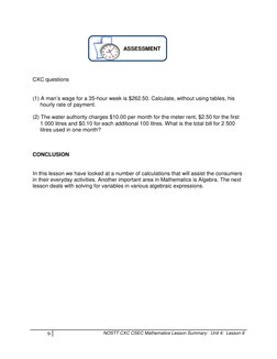9 
NOSTT CXC CSEC Mathematics Lesson Summary:  Unit 4:  Lesson 6 
 
 
 
  
 
                      
 
 
CXC questions 
 
 
(1