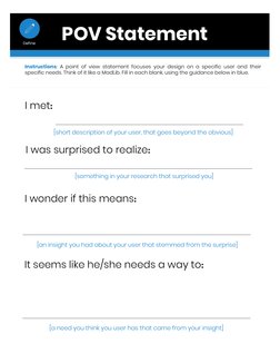 I met: 
Instructions: A point of view statement focuses your design on a specific user and their
specific needs. Think of it