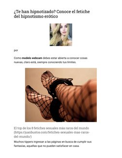 ¿Te han hipnotizado? Conoce el fetiche
del hipnotismo erótico
por
Como modelo webcam debes estar abierta a conocer cosas
nuev