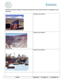 5) Analiza las siguientes imágenes y responde, ¿qué rasgos de la Zona del Norte Grande se ven reflejados en cada 
ilustración