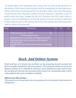 As Stated above, the wholesale price means the cost plus profit therefore in
the books of H.O. branch stock account shall be