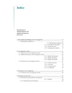 Índice
Introducción al 
módulo Objetivos del 
módulo Introducción
Ideas clave
1. Diversidad metodológica de la investigación.