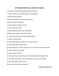 ENVIRONMENTAL SCIENCE QUIZ
1.  When the first geothermal power plant was started?
2.  Which country is the largest producer o