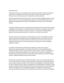 CompartirPuntuar
La Expresión Corporal es una actividad en la que educadores de todos los niveles de enseñanza 
quieren inici