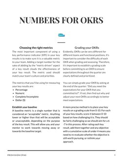 9
PROVISION CPAS
NUMBERS FOR OKRS
Grading your OKRs
Evidently, OKRs can be very different for
different teams and functional