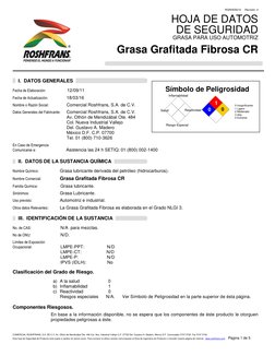 RGRHDS010     Revisión: 4 
 
HOJA DE DATOS 
 DE SEGURIDAD 
GRASA PARA USO AUTOMOTRIZ 
 
Grasa Grafitada Fibrosa CR
