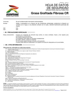 RGRHDS010     Revisión: 4 
 
HOJA DE DATOS 
 DE SEGURIDAD 
GRASA PARA USO AUTOMOTRIZ 
 
Grasa Grafitada Fibrosa CR