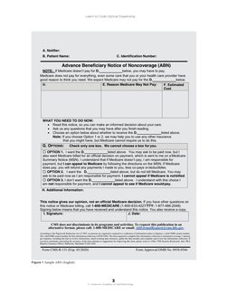 3
©  American Academy of Ophthalmology
 Learn to Code Optical Dispensing
Figure 1  Sample ABN (English)
A. Notifier:
B. Patie