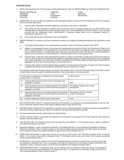 OVERLEAF NOTES 
 
1. 
Parties which accept this form for the purpose of preferential treatment under the ASEAN-CHINA Free Tra
