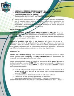 SISTEMA DE GESTIÓN DE SEGURIDAD Y SALUD EN EL TRABAJO,
Política de SEGURIDAD Y SALUD EN EL TRABAJO,
Panorama de Factores d