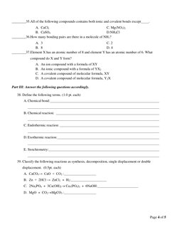 Grade 9 Chemistry Exam Questions | PDF | Chemical Bond | Chemical Compounds