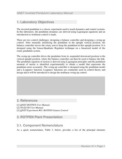 QNET Inverted Pendulum Laboratory Manual
1. Laboratory Objectives
The inverted pendulum is a classic experiment used to teach