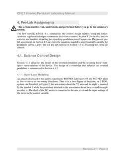 QNET Inverted Pendulum Laboratory Manual
4. Pre-Lab Assignments
This section must be read, understood, and performed before y