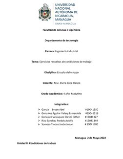 Facultad de ciencias e ingeniería 
Departamento de tecnología
Carrera: Ingeniería industrial 
Tema: Ejercicios resueltos de