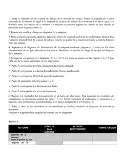 1. Medir el diámetro d0 de la parte de trabajo de la muestra de ensayo. Tomar la longitud de la parte
calculada de la muestra