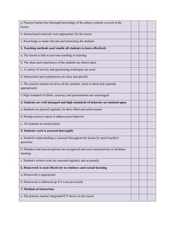 a. Practice teacher has thorough knowledge of the subject content covered in the 
lesson
b. Instructional materials were appr