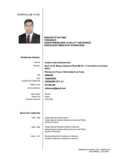 ROBINSONJCJ@GMAIL.COM
912 819822
ARQUITECTO
CAP 18687
ARQUITECTO CAP 18687