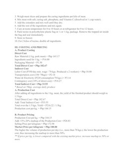 3. Weigh meat slices and prepare the curing ingredients per kilo of meat.
4. Mix meat with salt, curing salt, phosphate, and