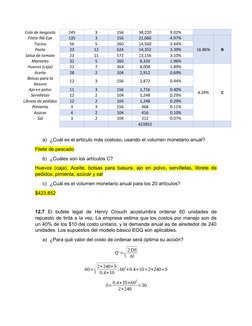 Cola de langosta
245
3
156
38,220
9.02%
Filete Rib Eye
135
3
156
21,060
4.97%
16.86%
B
Tocino
56
5
260
14,560
3.44%
Pasta
23