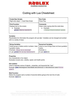 Roblox Lua Coding Cheatsheet | PDF | Computer Science | Computer ...