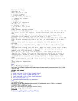 Categories: Soups
Servings: 4
450 g Salsify ( 1 lb)
2 Onions, chopped
3 tb Sunflower oil
275 g Mushrooms (9 2/3 oz),
-- clean