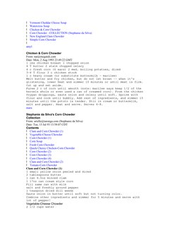 l   Vermont Cheddar Cheese Soup
l   Watercress Soup
l   Chicken & Corn Chowder
l   Corn Chowder : COLLECTION (Stephanie da Si