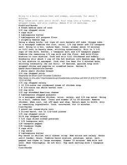 Bring to a boil; reduce heat and simmer, uncovered, for about 5
minutes.
Whip cream with salt until stiff. Pour soup into a t