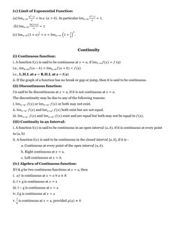 (v) Limit of Exponential Function: 
(a) lim𝑥𝑥→0 
𝑎𝑎𝑥𝑥−1
𝑥𝑥
= ln 𝑎𝑎 (𝑎𝑎> 0). In particular lim𝑥𝑥→0 
𝑒𝑒𝑥𝑥−1
?