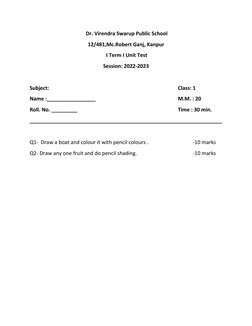 Class First Drawing Paper Class 1 Drawing Exam Paper PDF | PDF | Career & Growth