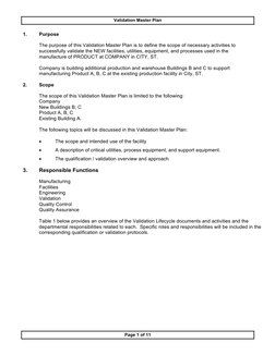 Validation Master Plan for New Facility | PDF | Verification And ...