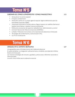 SOBERANÍA DEL ESPACIO ULTRATERRESTRE Y ESPACIO RADIOELÉCTRICO
115
•
Venezuela en la carrera espacial
•
El espacio ultraterr