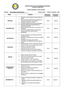 CENTRO EDUCATIVO DE FORMACION INTEGRAL 
           “TALENTO CREATIVO” 
Informe académico cuarto  período  
Nombr