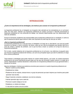 Unidad 5: Definición de la trayectoria profesional
Pensamiento profesional
2
INTRODUCCIÓN
¿Cuál es la importancia de las estr