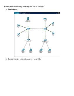 Parte B: Red multipunto y punto a punto con un servidor
1. Diseño de red
2. Cambiar nombre a los ordenadores y al servidor
