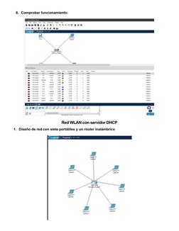8. Comprobar funcionamiento:
Red WLAN con servidor DHCP
1. Diseño de red con siete portátiles y un router inalámbrico
