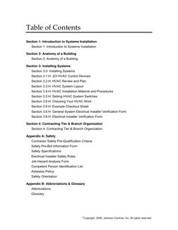 ©Copyright, 2006, Johnson Controls, Inc. All rights reserved.  
Table of Contents 
Section 1: Introduction to Systems Install
