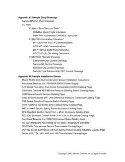 ©Copyright, 2006, Johnson Controls, Inc. All rights reserved.  
Appendix C: Sample Shop Drawings 
 
Sample BACnet Shop Drawin