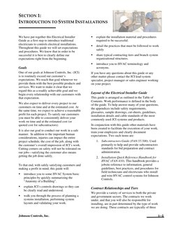 SECTION 1: 
INTRODUCTION TO SYSTEM INSTALLATIONS 
 
 
Johnson Controls, Inc. 
 
1─1 
We have put together this Electrical Ins