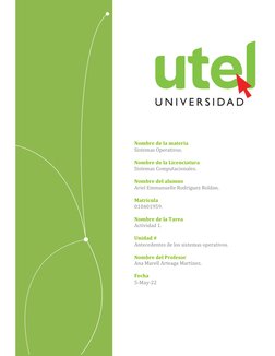 Nombre de la materia
Sistemas Operativos.
Nombre de la Licenciatura
Sistemas Computacionales.
Nombre del alumno
Ariel Emmanue