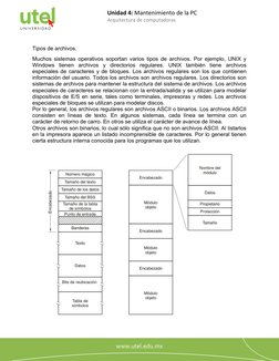 Unidad 4: Mantenimiento de la PC
Arquitectura de computadoras
7
Tipos de archivos.
Muchos sistemas operativos soportan varios