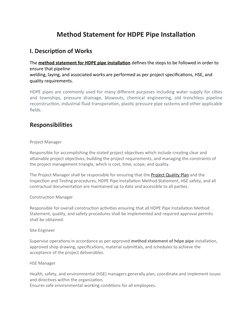 HDPE Pipe Installation Method Statement | PDF | Pipe (Fluid Conveyance ...