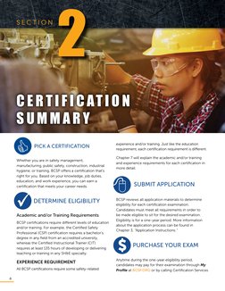 4
C E R T I F I C AT I O N 
S U M M A R Y
SUBMIT APPLICATION
PURCHASE YOUR EXAM
Whether you are in safety management, 
manufa
