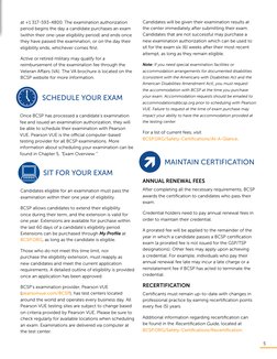5
SCHEDULE YOUR EXAM
SIT FOR YOUR EXAM
MAINTAIN CERTIFICATION
Once BCSP has processed a candidate’s examination 
fee and issu