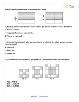 Examen Cuarto grado  
José representó gráficamente las siguientes fracciones. 
 
8. ¿Por qué José coloreó la misma porción