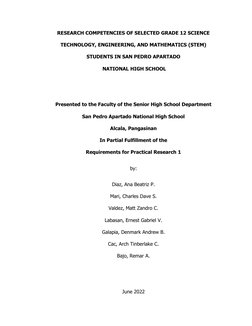 RESEARCH COMPETENCIES OF SELECTED GRADE 12 SCIENCE
TECHNOLOGY, ENGINEERING, AND MATHEMATICS (STEM) 
STUDENTS IN SAN PEDRO APA