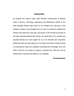 DEDICATION
We dedicate  this research study, titled  "Research  Competencies  of Selected
Grade 12 Science, Technology, Engin
