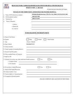 MD India Cashless Hospitalization Form | PDF | Insurance | Hospital